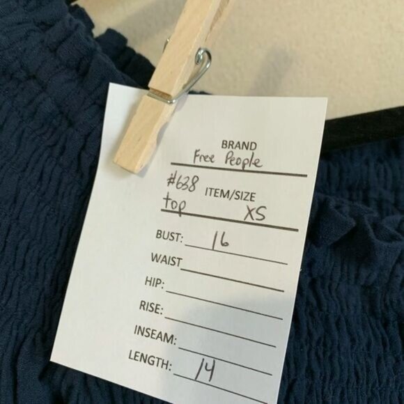 Free People We The Free Navy Smocked Peasant Top Sz XS Boho Cottagecore Festival - Picture 2 of 10